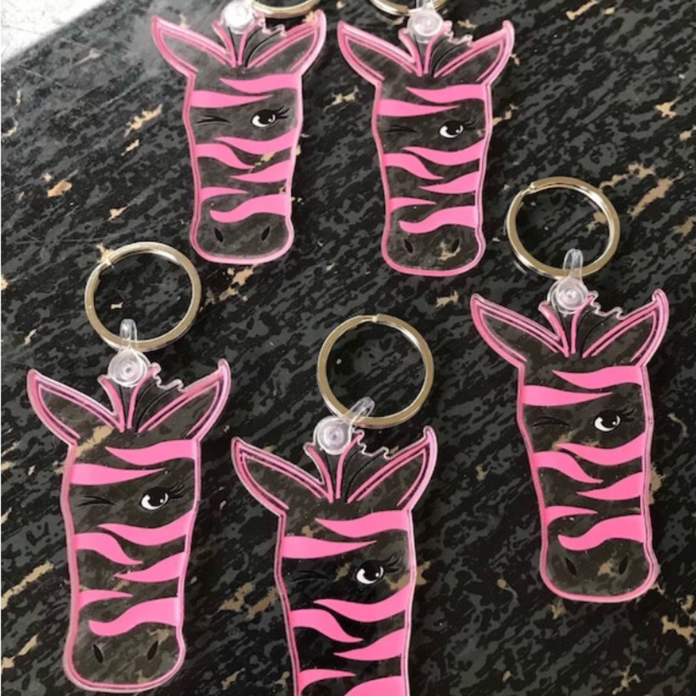 Pink Zebra keychain lot of 5 NEW